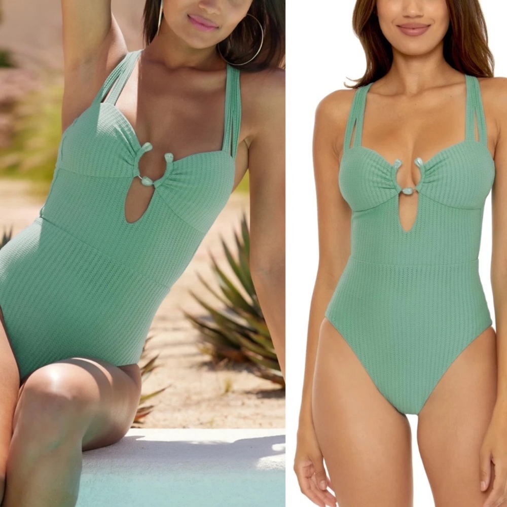 Becca Kylam Bandeau One Piece Swimsuit in Mineral Green